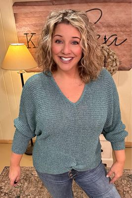 Turquoise Twist Front Dolman Sweater