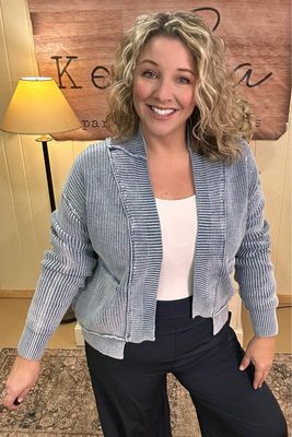 Mineral Washed Blue Cardigan