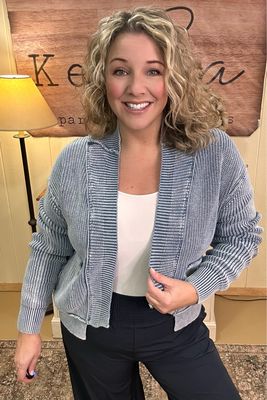 Mineral Washed Blue Cardigan