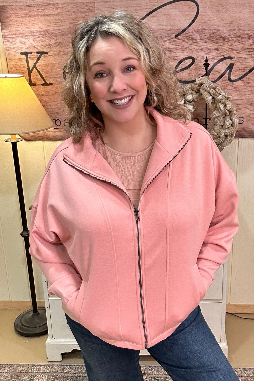 Peach Blossom Scuba Full Zip Jacket