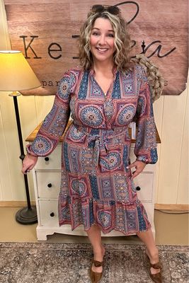 Mosaic Patchwork Midi Dress