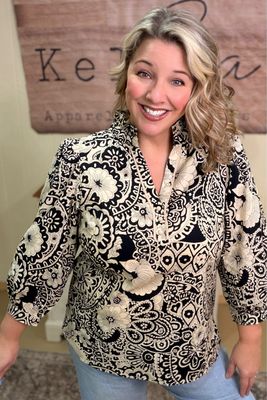Black &amp; Ivory Paisley Blouse