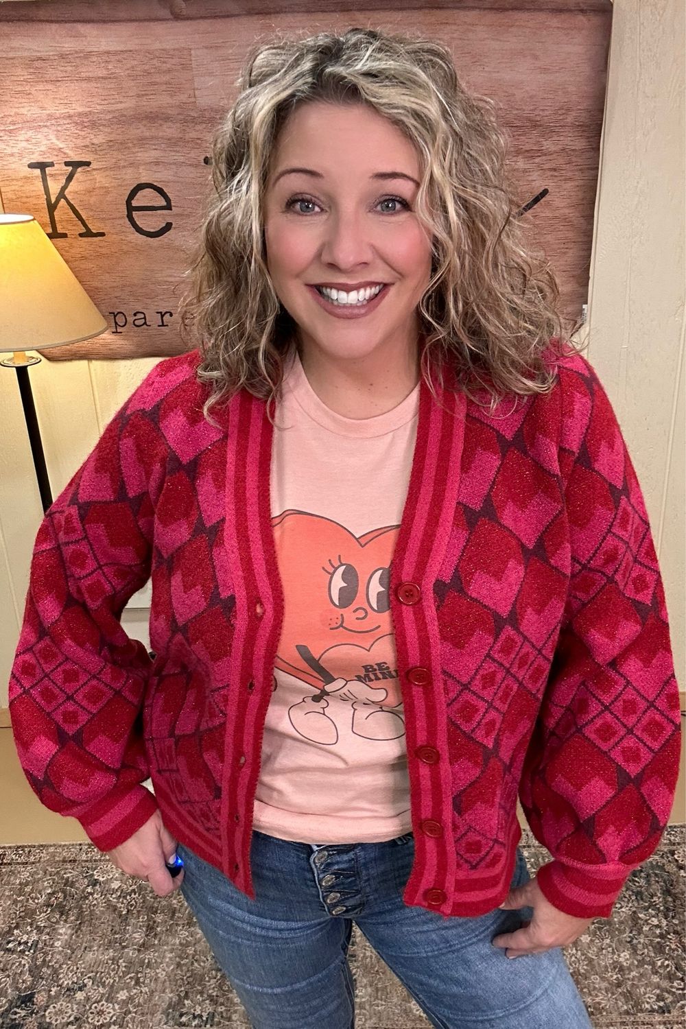 Pink &amp; Red Heart Cardigan