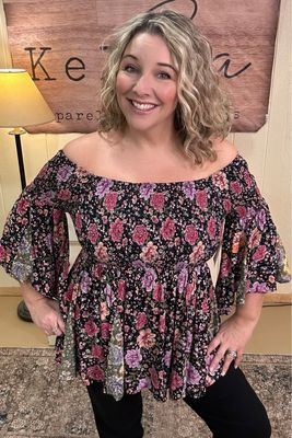 Black Rose Smocked Off Shoulder Blouse