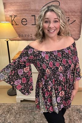 Black Rose Smocked Off Shoulder Blouse