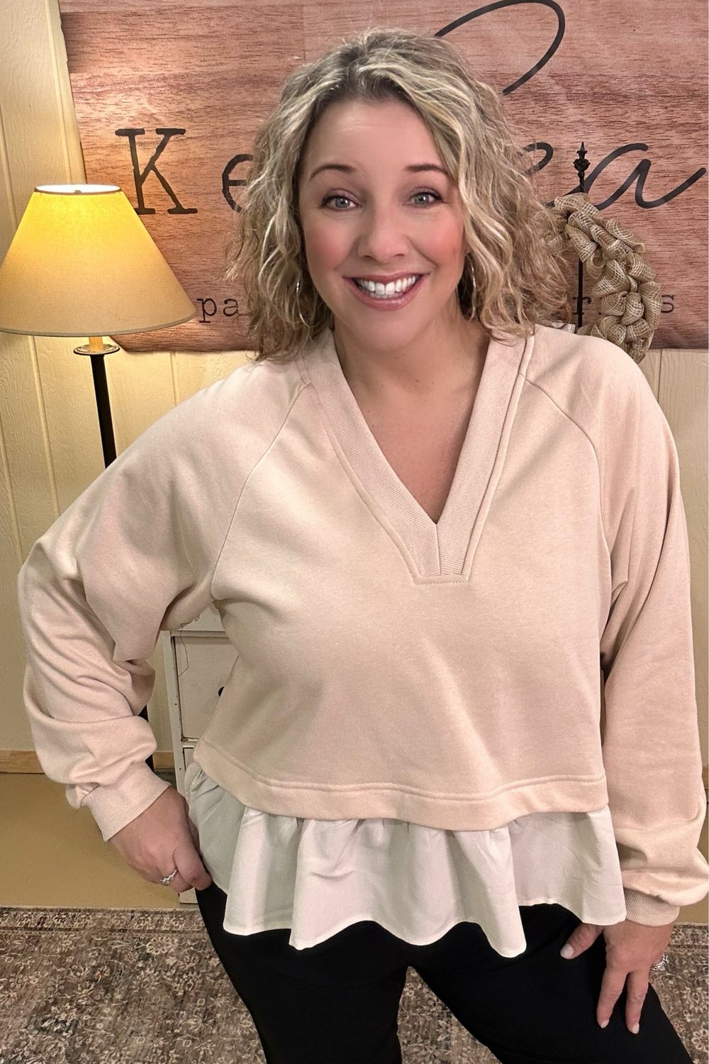 Latte Peplum Two-fer Pullover