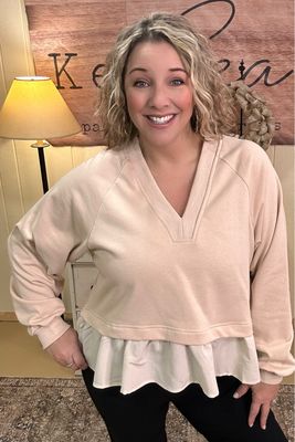 Latte Peplum Two-fer Pullover