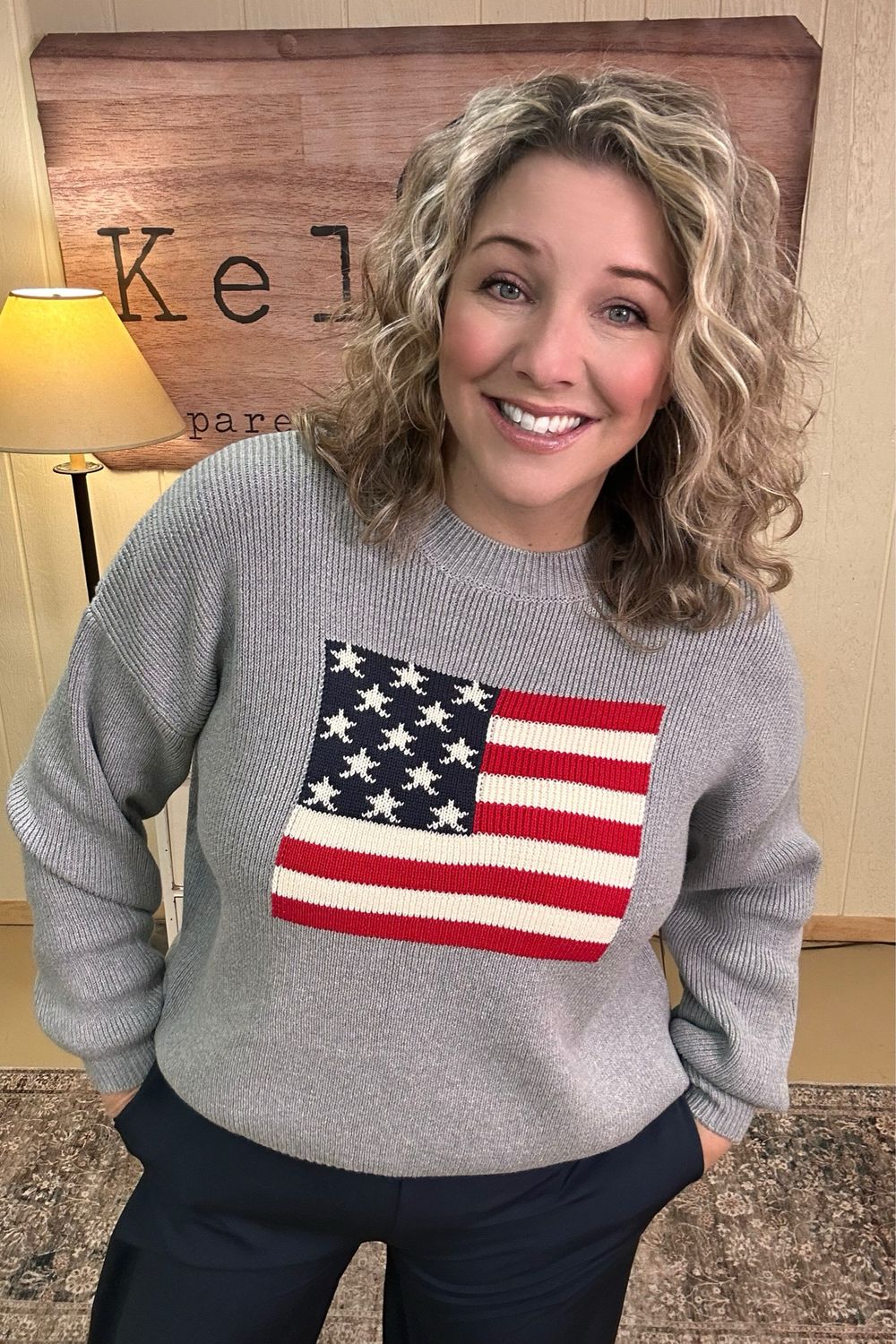 Heather Grey American Flag Sweater