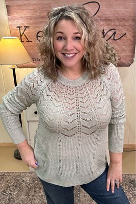 Pistachio Eyelet Lightweight Sweater