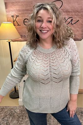 Pistachio Eyelet Lightweight Sweater