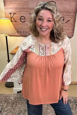 Antique Clay Mixed Textile Top