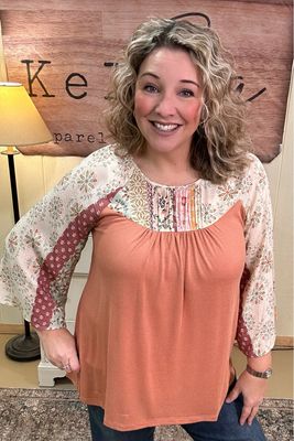 Antique Clay Mixed Textile Top