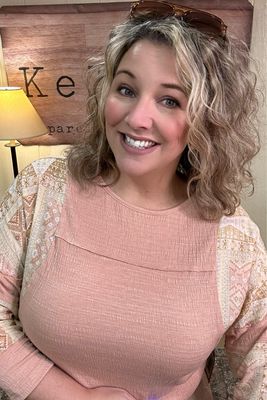 Dusty Peach Patchwork Sleeve Top