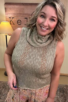 Sleeveless Light Knit Cowl Sweater