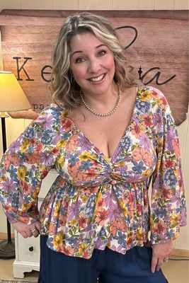 Coral Floral Twist Front Blouse