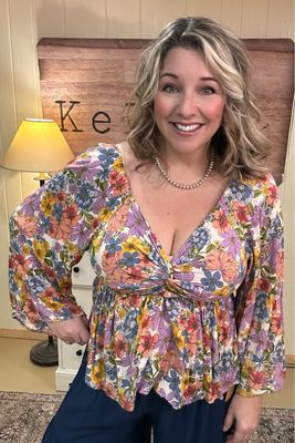 Coral Floral Twist Front Blouse