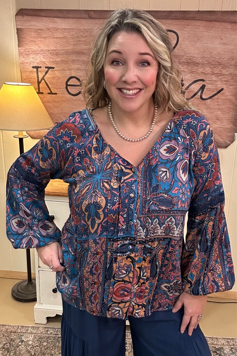 Blue Paisley Patchwork Boho Blouse