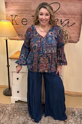 Navy Wide Leg Tiered Pants