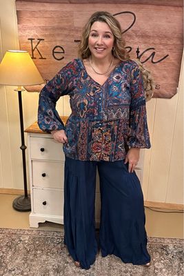 Navy Wide Leg Tiered Pants