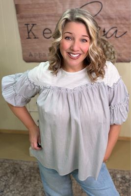 Denim Striped Tiered Ruffle Top