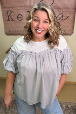 Denim Striped Tiered Ruffle Top