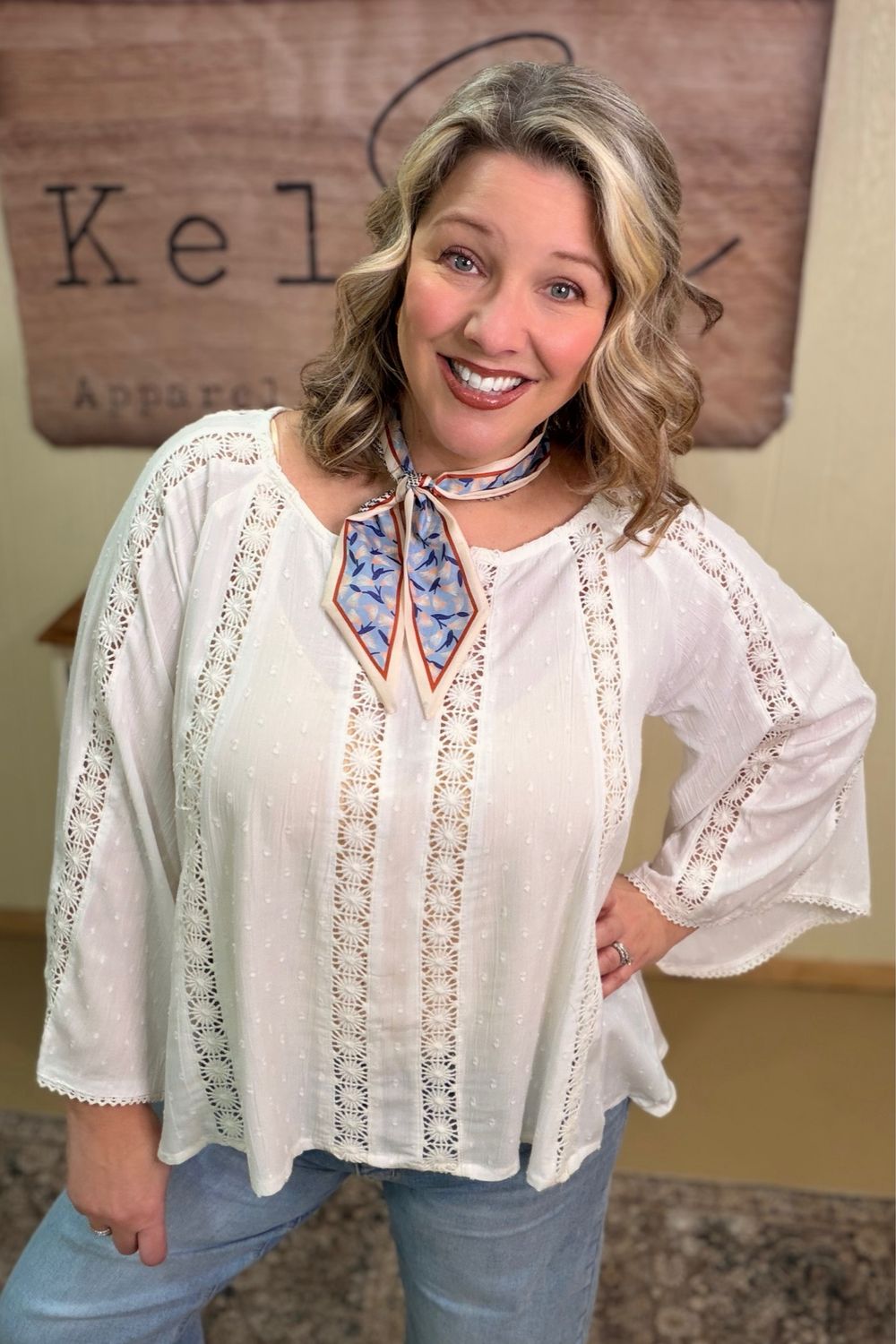 White Swiss Dot Lace Inset Blouse