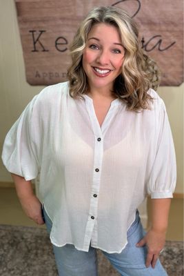 White Semi Sheer Button Down