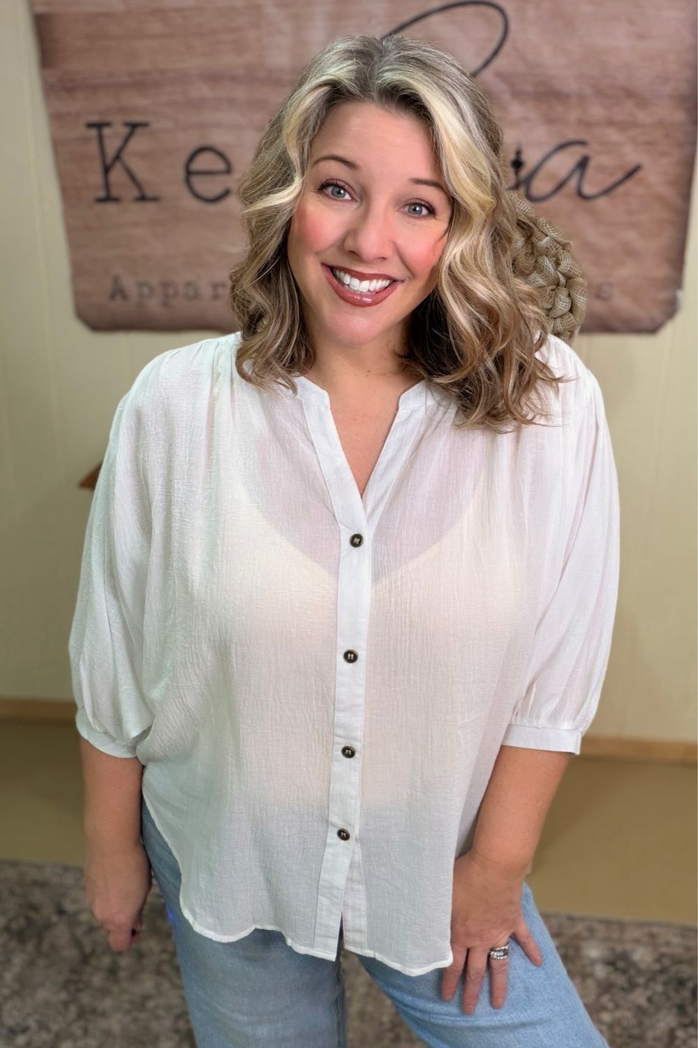 White Semi Sheer Button Down