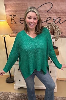 Kelly Green Loose Knit Dolman Sweater