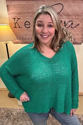 Kelly Green Loose Knit Dolman Sweater