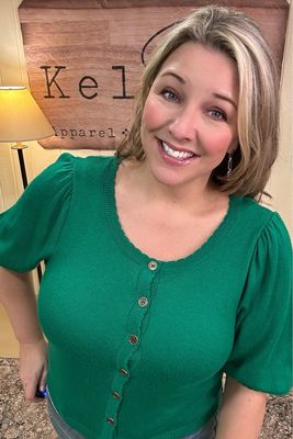 Kelly Green Puff Sleeve Cardigan