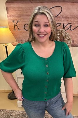 Kelly Green Puff Sleeve Cardigan