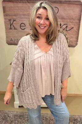 Cable Knit Short Sleeve Cardigan