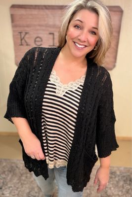 Cable Knit Short Sleeve Cardigan