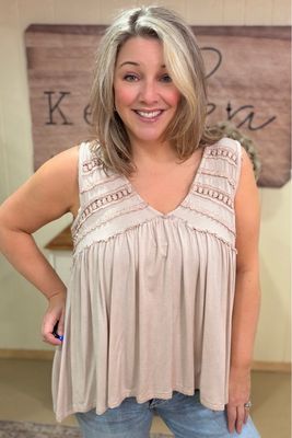 Blush Lace Trim Baby Doll Tank