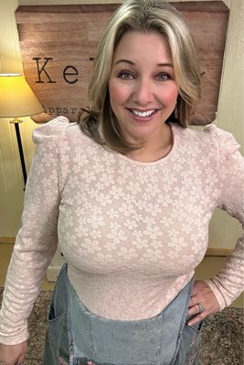 Blush Textured Flower Knit Top