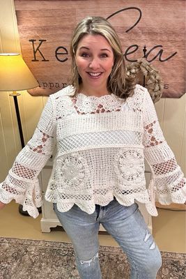 Ivory Cotton Open Crochet Sweater
