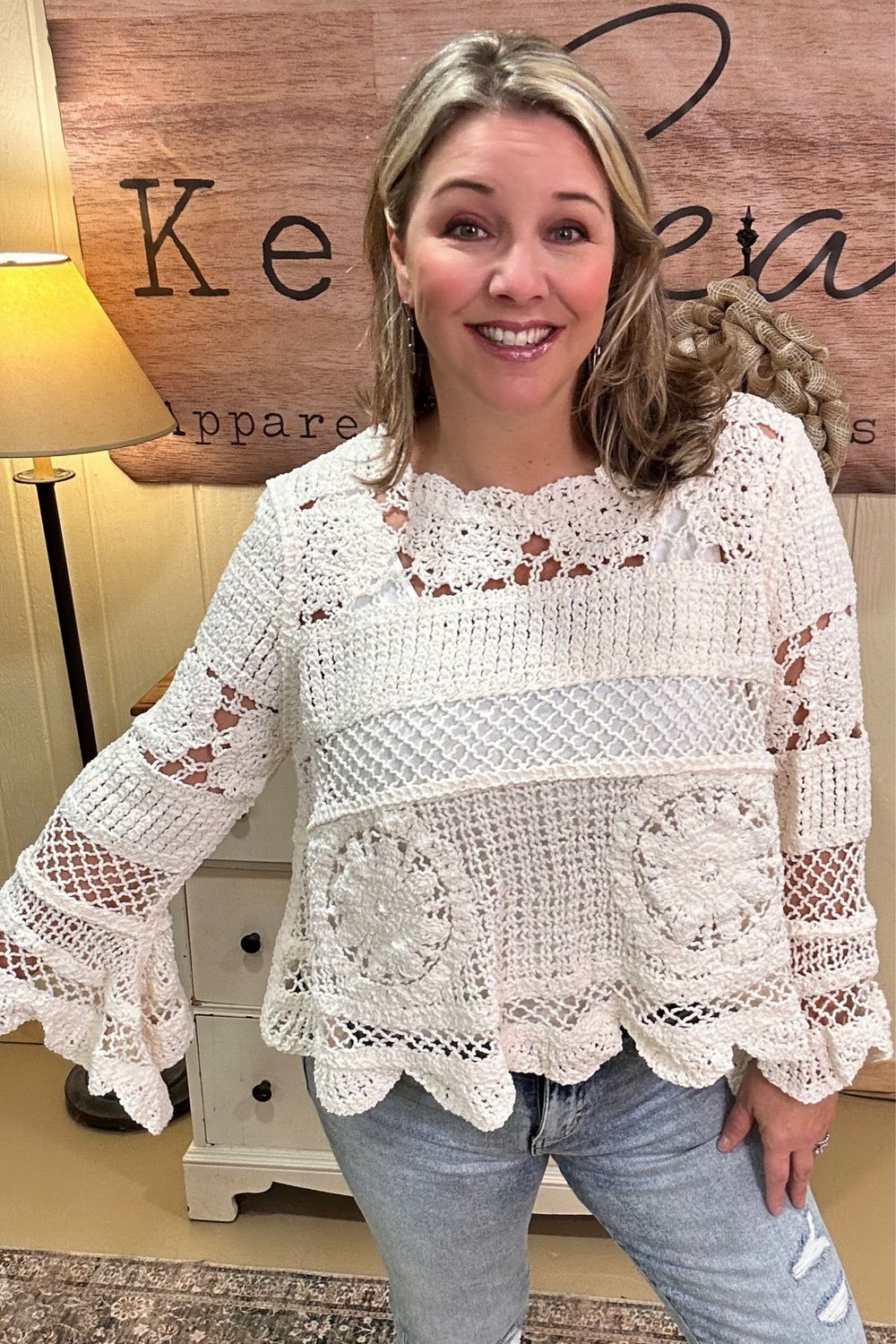 Ivory Cotton Open Crochet Sweater