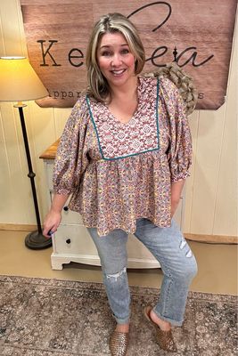 Marsala Mixed Print Boho Blouse