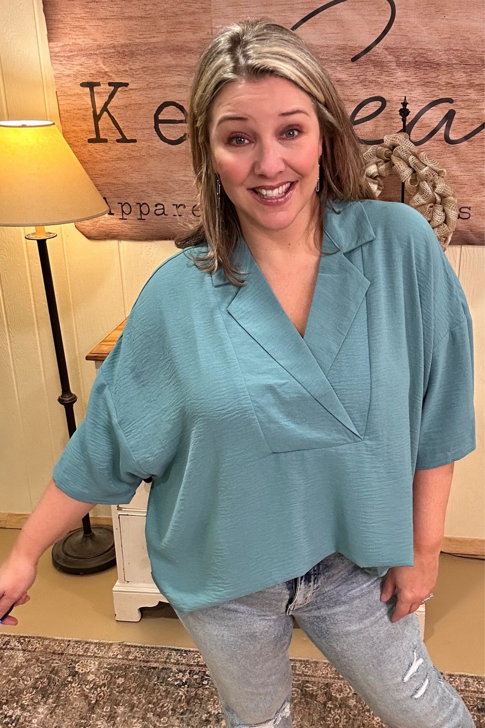 Teal Airflow Collared Boxy Blouse