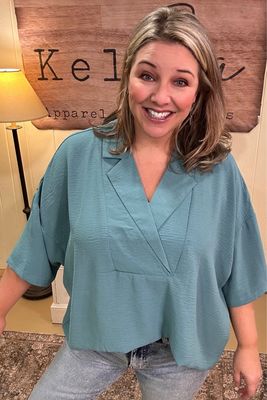 Teal Airflow Collared Boxy Blouse