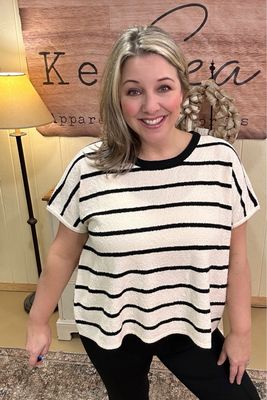 Ivory Striped Oversized Terry Knit Top