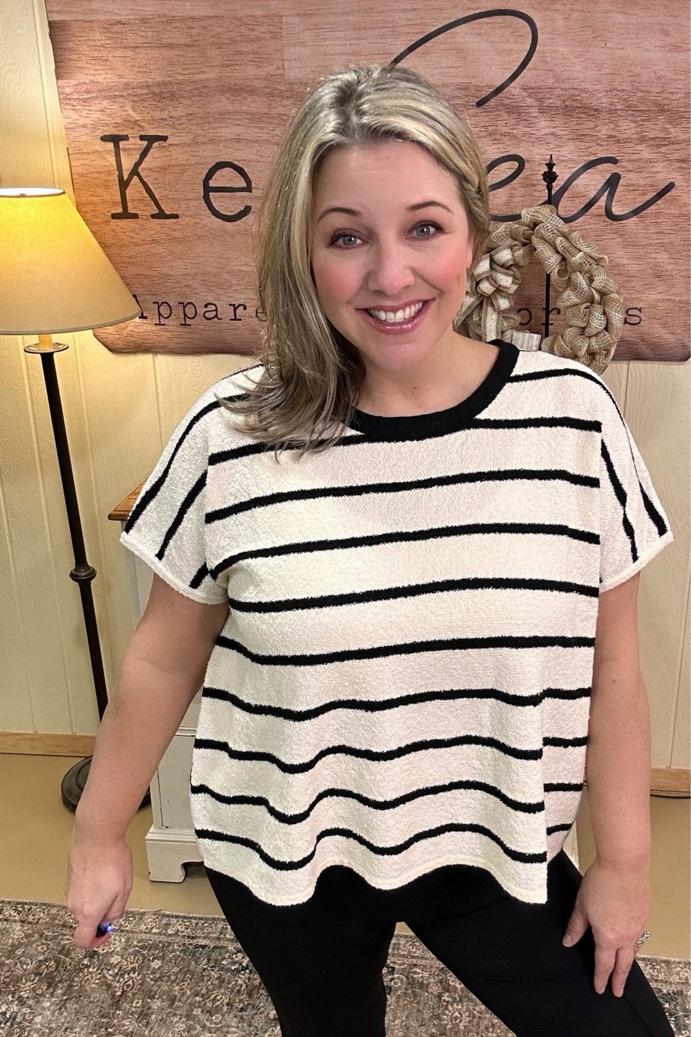 Ivory Striped Oversized Terry Knit Top