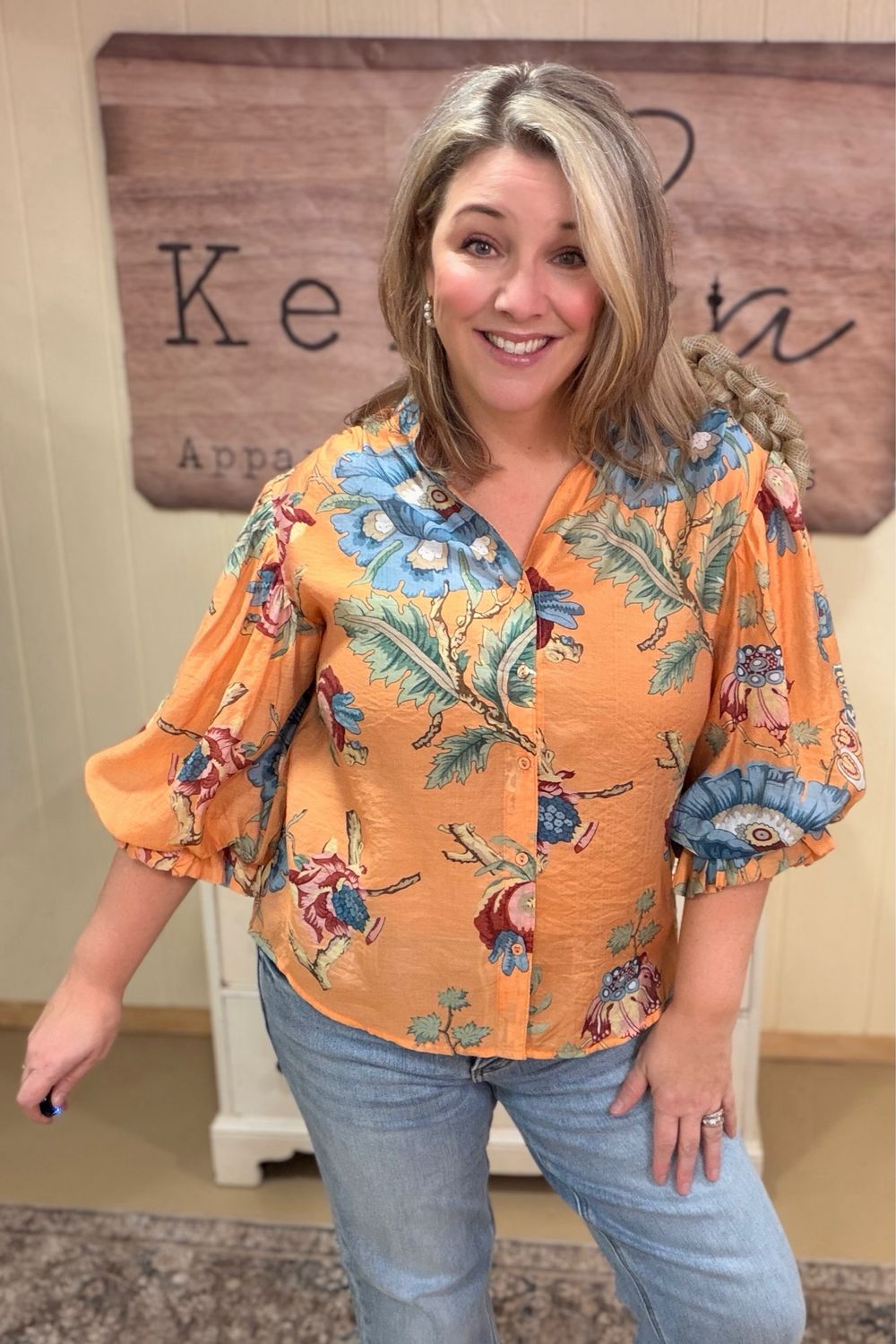 Coral Tropical Cha Cha Sleeve Blouse