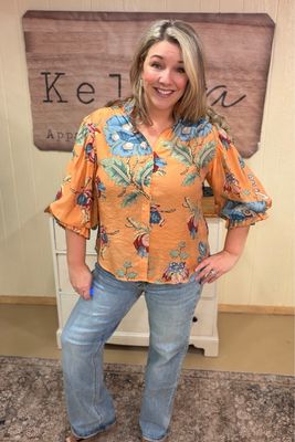 Coral Tropical Cha Cha Sleeve Blouse