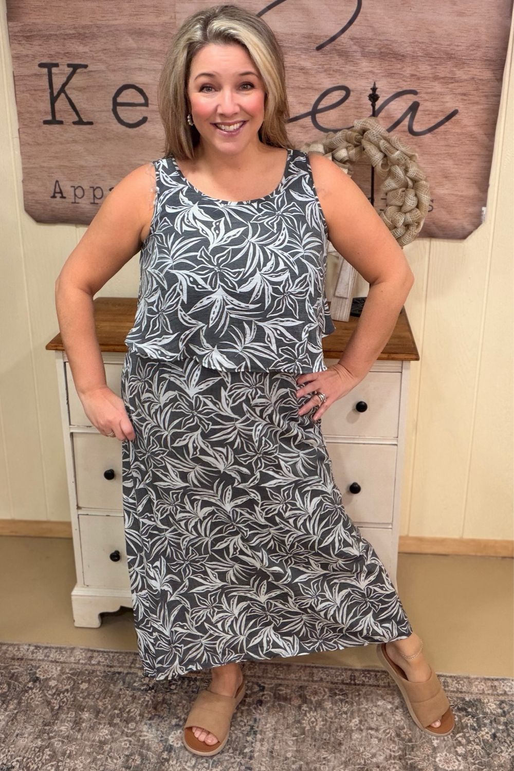 Charcoal Tropical Pop-over Maxi