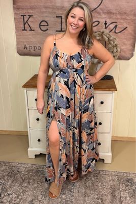 Black Tropical Double Slit Maxi