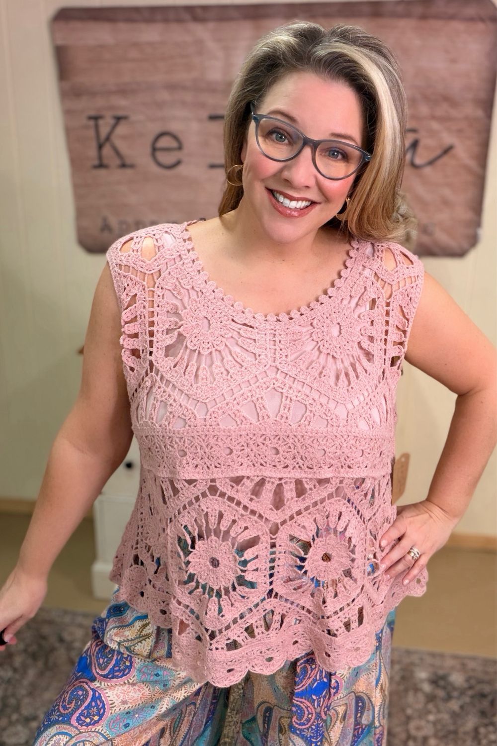 Rose Pink Boho Crochet Relaxed Tank