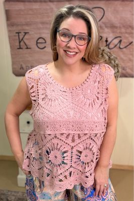 Rose Pink Boho Crochet Relaxed Tank