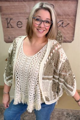 Mocha Boho Crochet Open Cardigan
